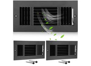 lot 37216 image: 2 Pcs, 9-58 x 3-34Inch Hole, Vent Covers for Home Sidewall and Ceiling 3 Way Vent Register for Sidewall Solid Steel Manual Adjuster Air Home Bathroom Toilet Office (Black) - Retail $30