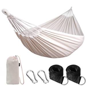 lot 37217 image: Cotton Hammock Portable Camping Hammocks for Hanging Sturdy Garden Comfortable Fabric Hammock with Tree Straps Up to 660lbs with Travel Bag for Camping OutdoorIndoor Patio Backyard - Retail $26