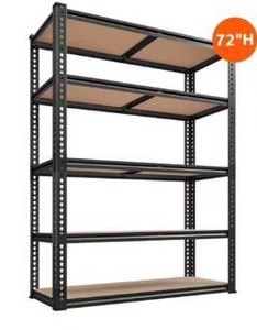 lot 1001 image: 5-Tier Metal Storage Shelving Unit with Wood Shelves
