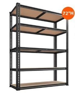 lot 1002 image: 5-Tier Metal Storage Shelving Unit with Wood Shelves