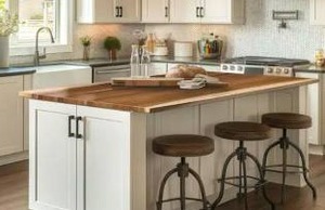 lot 14048 image: Hampton Bay 6 ft. L x 39 in. D Finished Saman Solid Wood Butcher Block Countertop Island in with Live Edge Retail- $549