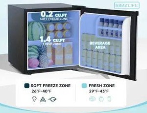 lot 26274 image: SIMZLIFE 17.5 in 1.7 cu. ft. Mini Refrigerator Countertop with Freezer, Reversible Door and Adjustable temp in Silver Retail $219