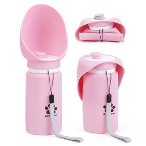 lot 9280 image: Leakproof Dog Water Bottle with Foldable Bowl - 550ml18.5oz - Travel Pet Water Dispenser, Portable Hydration for Dogs On-The-Go, Hiking, Walks (Pink, 550ml)