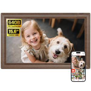 64GB 15.6" Frameo Digital Picture Frame WiFi, Large Electronic Photo Frames Wood 1920 x 1080 IPS FHD Touch Screen, Send Photos from Your Phone from Anywhere, Best Gifts for Family and Friends