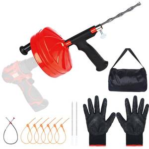 lot 9289 image: 50 Ft Drain Auger,Use Manually or Drill Powered 50 Feet Drain Snake,Heavy Duty Flexible Plumbing Snake,With Gloves and Storage Bag for Kitchen Sink, Shower Drain (50FT, Red)