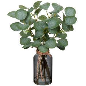 lot 9296 image: Briful Artificial Eucalyptus Stems in Black Glass Vase with Faux Water, 14 Fake Plant Eucalyptus Leaves for Home Office Farmhouse Wedding Centerpiece D�cor