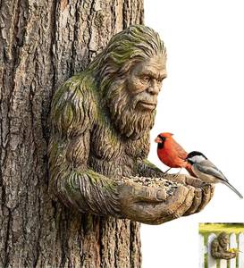 lot 9299 image: Bigfoot Bird Feeder, Garden Art Sculpture with Hidden Keyhole Hanger, Waterproof Outdoor Resin Statue for TreeWall Mount, Unique Wildlife Decor