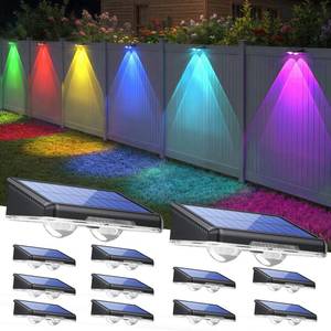 TECKNET Solar Fence Lights Outdoor 12 Pack, Warm White & 6 Colors & RGB, IP66 Waterproof LED Deck Light, Dusk to Dawn Fence Lights Solar for Wall, Railing, Step, Patio, Pool, Backyard, Outside
