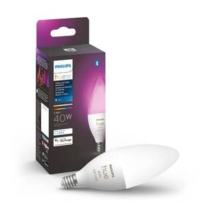 lot 9314 image: Philips Hue Smart 40W B39 Candle-Shaped LED Bulb - White and Color Ambiance Color-Changing Light - 1 Pack - 450LM - E12 - Control with Hue App - Works with Alexa, Google Assistant and Apple Homekit