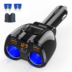 lot 9315 image: 2026 Upgraded Cigarette Lighter Splitter, SUPERONE 180W 2-Socket Cigarette Lighter Adapter with Dual QC3.0 and 20W PD USB C Car Charger Splitter for GPSDash CamLaptopiPadiPhone 171615141312