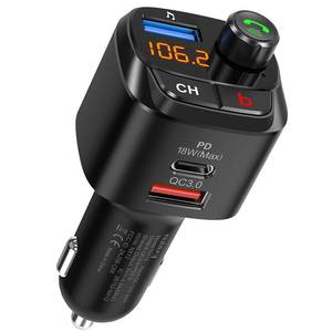 lot 9323 image: Nulaxy Bluetooth 5.0 FM Transmitter for Car, QC3.0 & USB-C PD 18W Wireless Bluetooth Radio Adapter Music Player Car Kit with Bass Booster, Hands-Free Calls-NX12