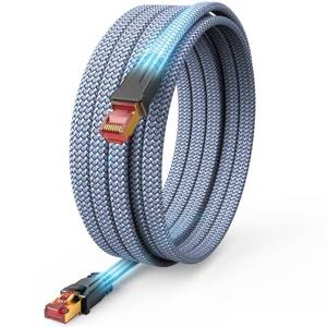 lot 9337 image: Snowkids Cat 8 Ethernet Cable 25 FT, Braided Heavy Duty High Speed InternetLANNetwork Cable, 40Gbps 2000Mhz, Indoor and Outdoor Flat Patch Cord RJ45 Connector for Gaming, PC, Modem, Router