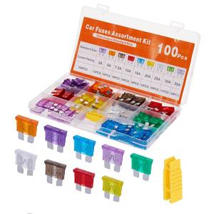 lot 9357 image: Mehdingna 100 Pcs Standard Fuses Kit, Car Fuses Assortment Kit - Standard Size (3A 5A 7.5A 10A 15A 20A 25A 30A 35A) Automotive Blade Fuse for RV, Car, Truck, Marine, Boat, Motorcycle