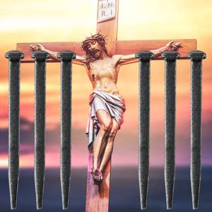 lot 9362 image: Sosation 6 Pcs Crucifix Iron Nails Passion of Jesus Christ Crucifixion Nails Metal Steel Replica Crucifixion Tack Roman Flat Head Tack for Church Christian Home Christmas Easter (6 Inch)