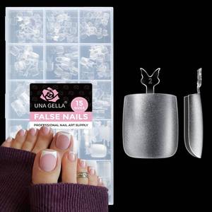 lot 9364 image: UNA GELLA Square Toe Nail Tips 216Pcs 15Sizes Full Cover Long Wider Toe Nail Tips Soft Gel Pre-etched Double Matte Fake Toe Nails Press Ons For Big Toe Nail Extensions Home DIY Nail Salon Soak Off