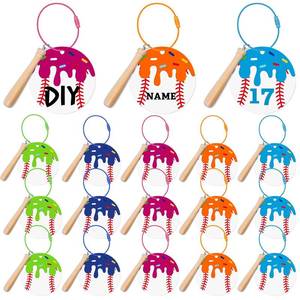 lot 9367 image: Hennchi 14Set Ice Cream Drip Baseball Keychain with Mini Wooden Bat, 2 Layers Acrylic Baseball Keychains bulk Luggage Backpack Tags for Sport Theme Party Team Gifts (Baseball)