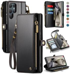 lot 9368 image: Defencase Compatible with Samsung Galaxy S24 Ultra Case Wallet with RFID Blocking Card Holder for Women Men, PU Leather Magnetic Snap Flip Zipper Strap Phone Case Fit for Galaxy S24 Ultra 5G, Black