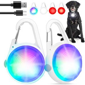 lot 9390 image: 2Pack Dog Lights for Night Walking Dog Collar Light Clip on Glow in The Dark with 4Modes & RGB Color for Camping