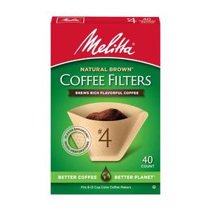 lot 9399 image: Melitta #4 Cone Coffee Filters, Unbleached Natural Brown, 40 Total Filters Count - Packaging May Vary