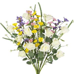 lot 9409 image: CISDUEO 10 Pcs Wildflowers Artificial Flowers Roses and Lily of The Valley Faux Wildflowers Summer Fake Flowers Spring Bunches Silk Floral Arrangement Wedding Party Decoration Table Centerpieces Home
