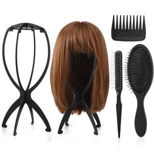 lot 9410 image: ProSuites Wig Head Stand with 3 PCS Wig Brush Comb, Travel Wig Holder Comb Set for for Women Multiple Wigs