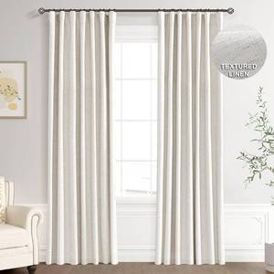 lot 9415 image: Joywell 100% Blackout Linen Curtains 84 Inch Long for Bedroom Natural Black Out Curtain Back Tab Hook Belt Room Darkening Drapes with Hooks for Living Room Window Cream Ivory 2 Panel,52 x 84