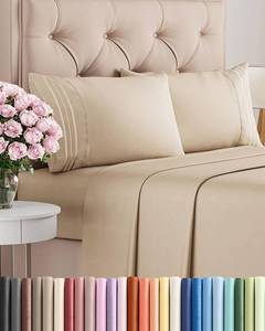 lot 9425 image: Queen Size 4 Piece Sheet Set - Comfy Breathable & Cooling Sheets - Hotel Luxury Bed Sheets for Women & Men - Deep Pockets, Easy-Fit, Extra Soft and Wrinkle Free Sheets - Cream Oeko-Tex Bed Sheet Set