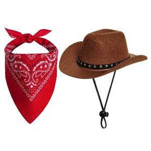 lot 9433 image: choyaxo Halloween Costumes for Dogs Cat Pet Cowboy Costume Cowboy Hat with Bandana Set for Halloween, Christmas, Holiday, Party, Cosplay (Brown, Large)