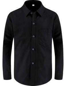 lot 9434 image: Marvelous World Boys Long Sleeve Solid Buttoned Cuffs Dress Shirt Kids Casual Button Down Shirts Black Size 16