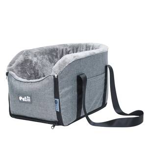 lot 9437 image: Pet Car Center Console Elevated Armrest Car Seat for Small Puppy, Dogs &amp Cats (Up to 10 lbs) Dark Gray Washable Plush Carrier with Safety Leash, Fits Front Vehicle Console Space (Grey)