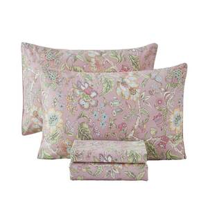 lot 9438 image: URBONUR Pink Floral Sheet Set King Size 4-Pieces 100% Cotton Percale Sheets for King Bed Shabby Vintage Flowers Bed Sheets King Soft Crisp Luxury Bedding Set, Deep Pocket Sheets