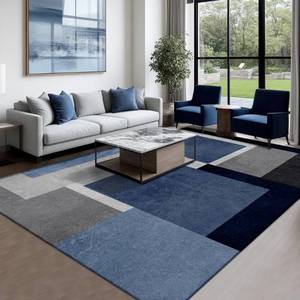 lot 9442 image: AICLIV Washable Low-Profile Geometric Area Rug, 0.2 inch Thin Abstract Rug Design for Living Room & Bedroom Decor, 6x9 ft Blue Grey Modern Non-Slip Floor Rug
