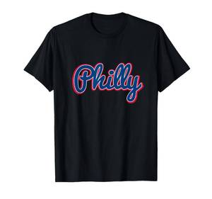 lot 9444 image: Script Philly Logo Philadelphia PA Blue Red & White Logo T-Shirt L