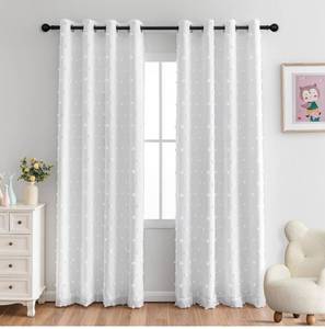 lot 9449 image: MYSKY HOME 100% White Blackout Curtains for Living Room Bedroom 84 Inches Long Total Light Blocking Drapes for Girls Room Thermal Insulated Curtains with Pom Pom Sheer Grommet Set of 2, 52W x 84L