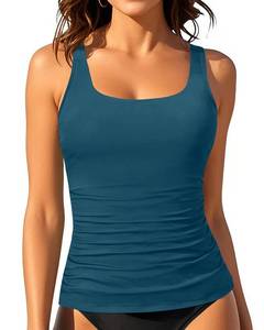 lot 9460 image: Aqua Eve Tankini Tops for Women Swimwear Top Only Tummy Control Bathing Suit Top No Bottom (Available in Plus) Teal M