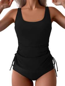 lot 9462 image: B2prity Womens Tankini Swimsuit Tummy Control Wide Strap Side Cinch Drawstring Two Piece Bathing Suit Floowers Small