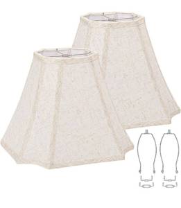 lot 9480 image: Square Cut Corner Bell Lamp Shades Set of 2, 6.5 x 13x 10.5 Medium Beige Lampshades Natural Linen Hand Crafted, Include 2 Pack Lamp Harps, Suitable for E26 and Saddle Base, Easy Assembly Required