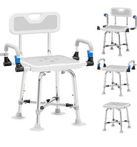 lot 9481 image: Shower Chair for Seniors Elderly Handicap Disabled Or Bariatric Adults Heavy Duty 500 Lbs Bench Seat for Inside Shower Stall and Bathroom Bath Tub with Arms and Back Adjustable Stool Chairs