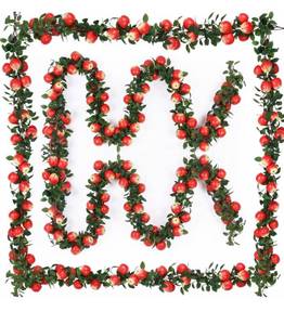 lot 9490 image: Suncalla 3 Pcs Artificial Apple Garland 57inch Fake Apples Bunch Strings with Stem and Leaves Fruit Hanging Vines Decorations for Kitchen Table Centerpieces Wall Party Birthday