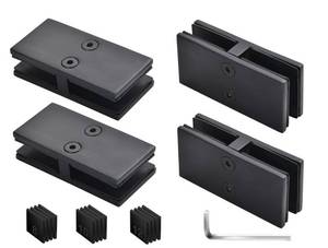 lot 9497 image: Railing Glass Clamps 4 Pack, Glass Balustrade Clamp for 516- 38-12Thinkness, 304 Stainless Steel Double Sided Railing Clip Holder for Pool Outdoor Fence Balcony Stair(Black, 180 Degree-4pcs)