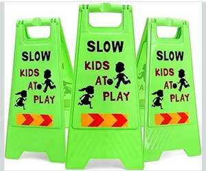 lot 9501 image: ZAVOOS 3 Pack Kids Playing Signs for Street, Reflective Slow Down Alert Sign with Double Sided Text Graphics, Highly Visible Children Safety Warning Signs for Neighborhoods, Yards, Driveways