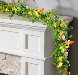 lot 9503 image: 2 Pack 6FT Easter Garland - Artificial Spring Vine with Easter Eggs, Flowers & Carrots - Rustic Floral Decor for Mantle, Arch, Home Table, Tree, Fireplace - IndoorOutdoor Holiday Party Decorations
