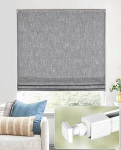lot 9522 image: No Tools No Drill Cordless Roman Shades for Indoor Windows 100% Blackout, for Window Size 24 W x 48 H Charcoal