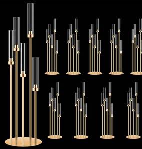 lot 9528 image: 10 Set 5 Arm Golden Candle Holder with Acrylic Lampshade, 41.3 Tall Candlesticks Holder for Christmas Wedding Housewarming Gift,Metal Candle Holders Candlestick Centerpiece,Fit 0.87 LED Candle