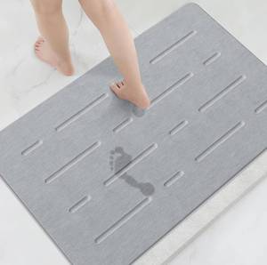 lot 9540 image: Large Stone Bath Mat, 32x 20 Diatomaceous Earth Bath Mat for Bathroom Quick Drying Absorbing, Long Non-Slip Diatomite Hard Stone Shower Mat Instant Dry(Light Grey)