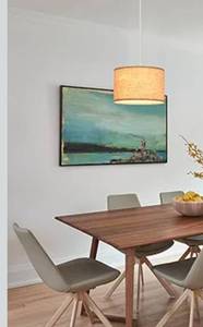 lot 9549 image: 1 Pack Plug in Pendant Light, Hanging Light with 15Ft Clear Cord, OnOff Switch, Beige Linen Fabric Lamp Shade, Hanging Light Fixture for Bedroom, Kitchen, Living Room, Dining Table