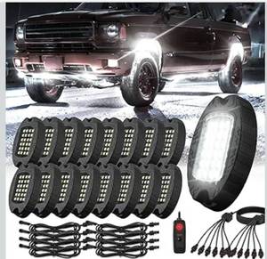 lot 9551 image: 16 Pods Alloy Pure White LED Rock Lights for Semi Trucks Trailer Pickup Offroad, Plug and Play with Pre Wired Harness&Switch, 384-LEDs 6500K Aluminum Metal Underglow Kit 12V Waterproof Shockproof
