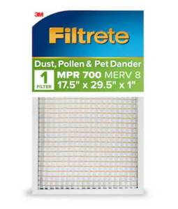 lot 9557 image: Filtrete 17.5 x 29.5 x 1 MERV 8 700 MPR Dust, Pollen, and Pet Dander Reduction Electrostatic 4 Pack