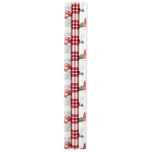 lot 9589 image: Hallmark Holiday Reversible Wrapping Paper Bundle  Rustic Christmas (Pack of 3  120 sq. ft. ttl) Plaid  Barn  Red Truck  Moose  Woodland Scenes