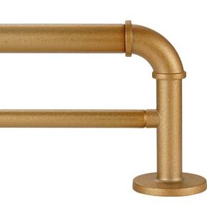 lot 9592 image: Industrial Curtain Rods, 48 to 84 Inch, Wrap Around Window Double Rods, Iron, Black, Outdoor, Farmhouse, Rustic (Sand Gold)